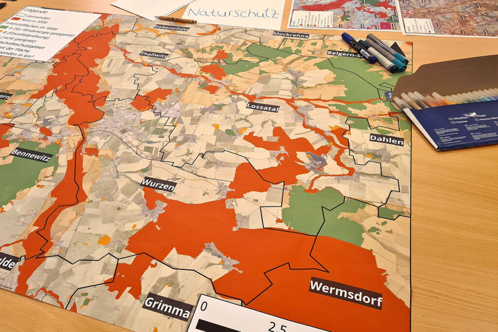 HOLDING - 3. Bürgerdialog Lossatal 2 Karte des Wurzener Landes mit eingezeichneten Potentialflächen für Windenergie